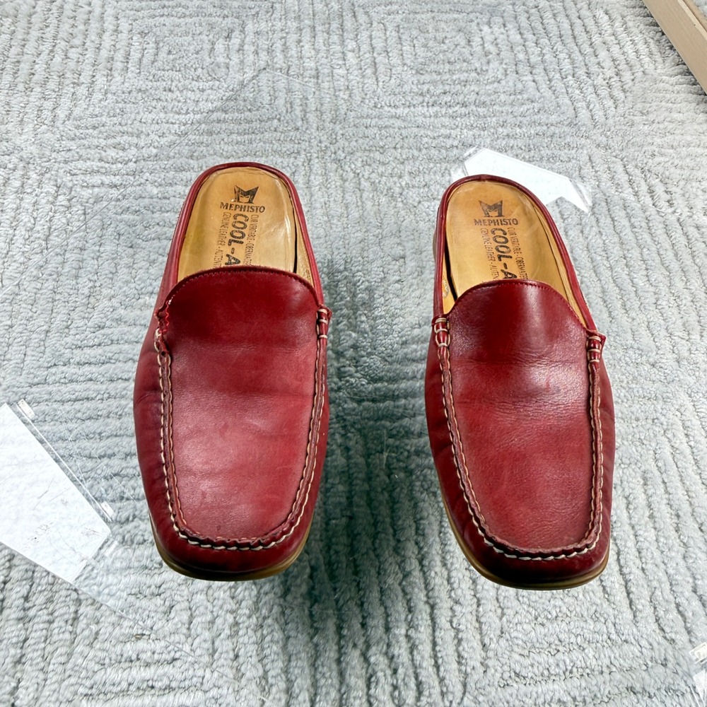 Mephisto Cool-Air Mules Women 8 Red Leather Portugal Wedge Slip On Comfort Shoes - Picture 2 of 14